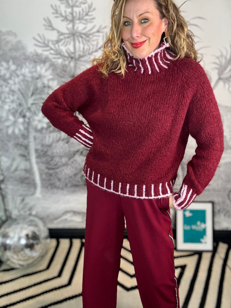 Freya Contrast Stitch High Neck Jumper