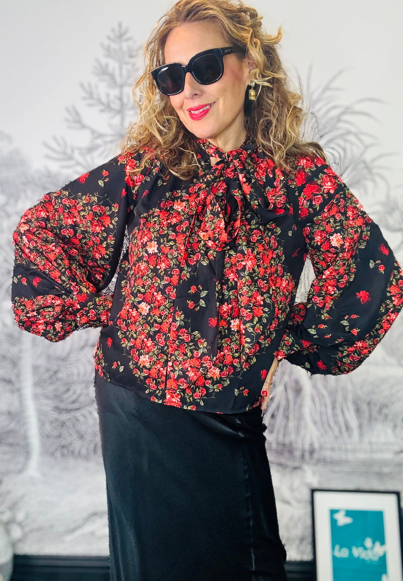 Eva Balloon Sleeve Tie Neck Blouse
