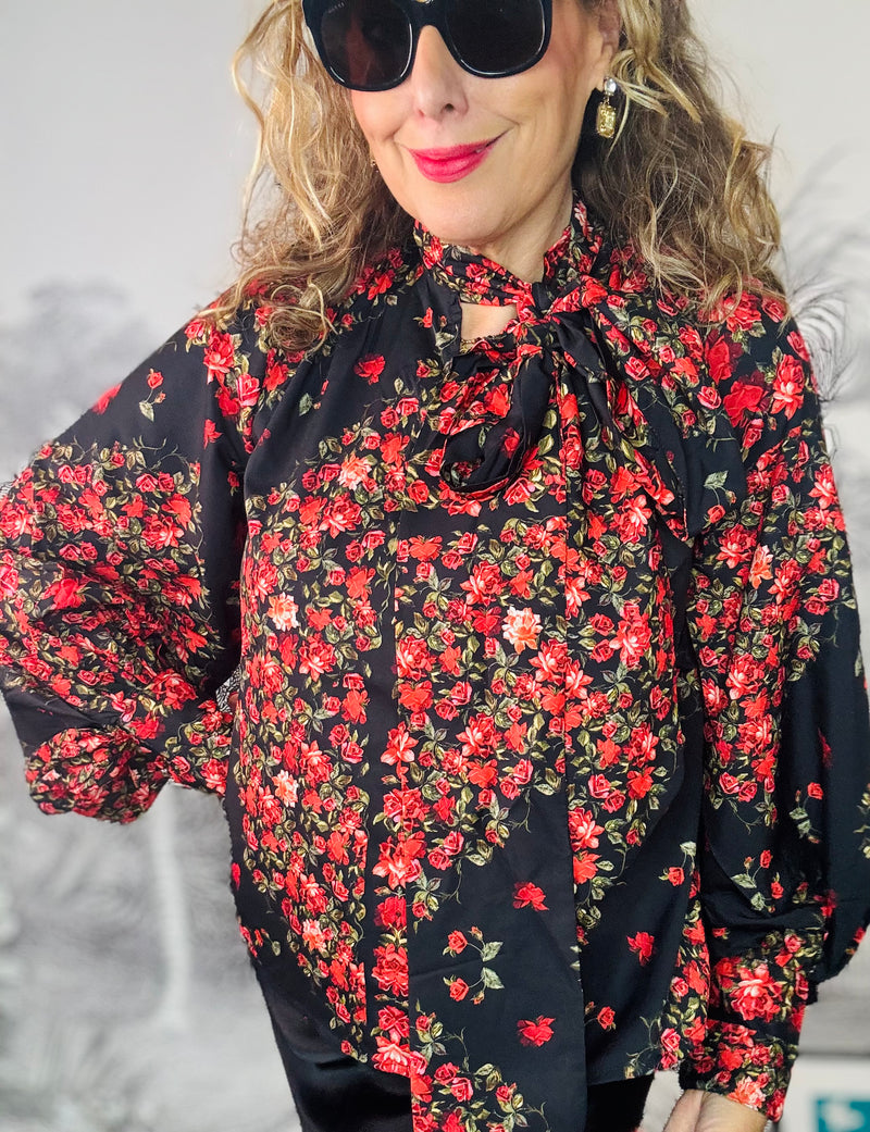 Eva Balloon Sleeve Tie Neck Blouse