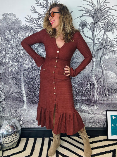 Jovie Gold Button Midi Dress with Flare Cuff