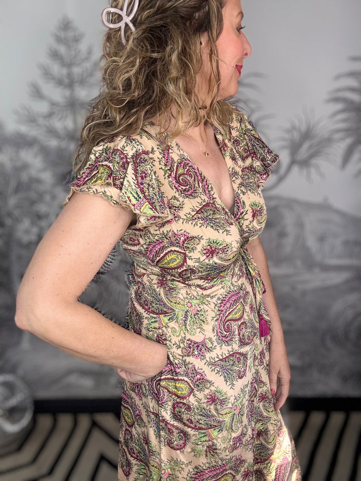 Luna Flared Wrap Dress in Ruby Meadow Print