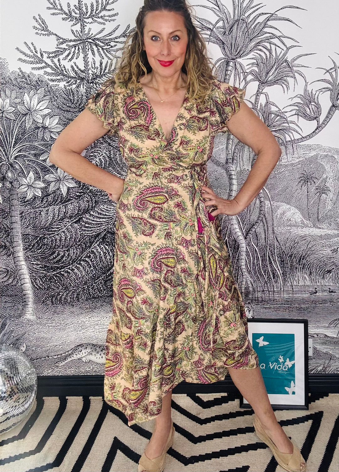 Luna Flared Wrap Dress in Ruby Meadow Print