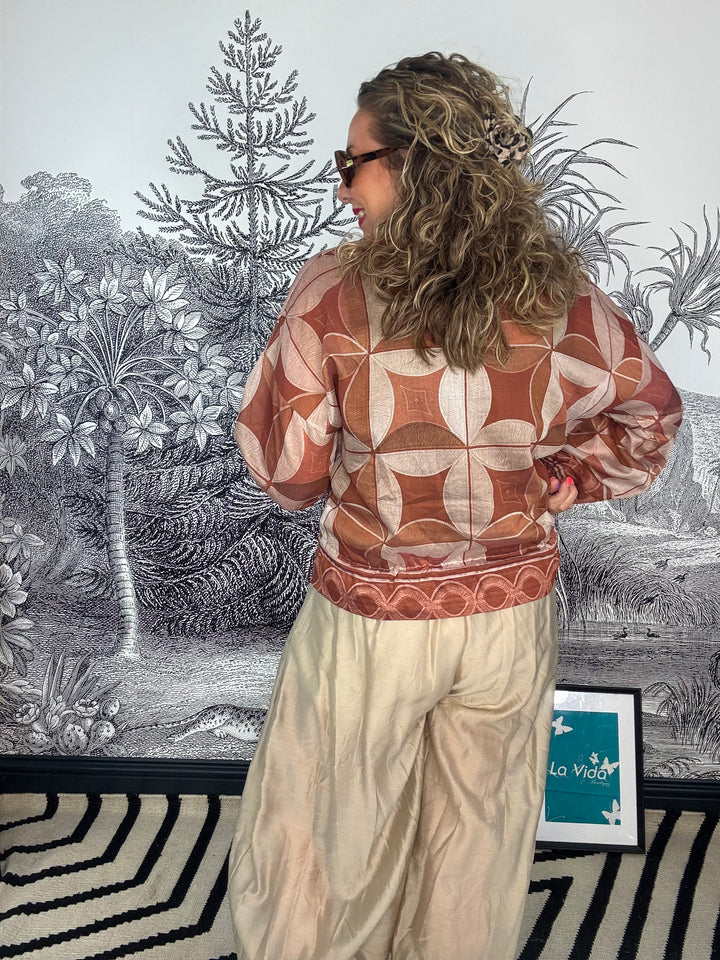 Sarah Graphic Print Bomber Jacket with Drawstring Hem