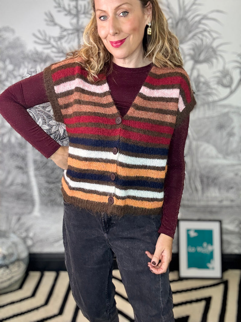Rowen Sleeveless Cardigan in Autumn Stripe