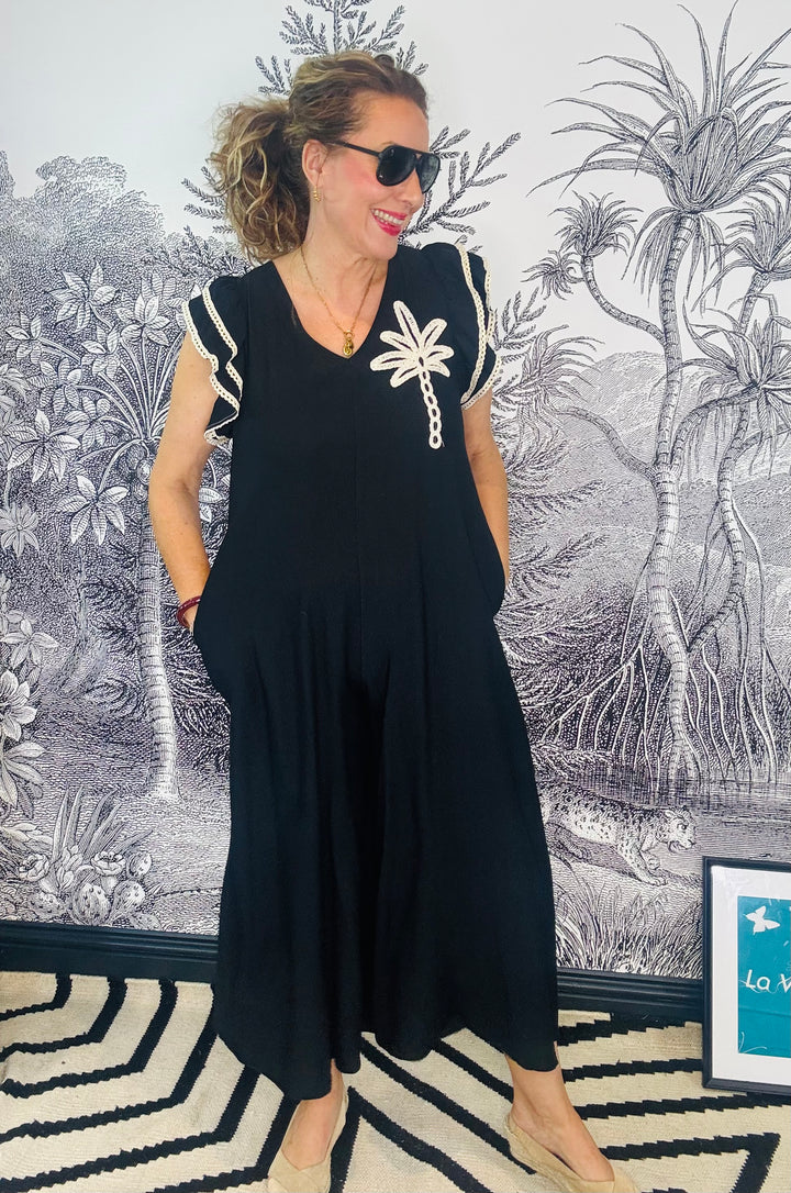 Antigua Embroidered Palm Tree Jumpsuit
