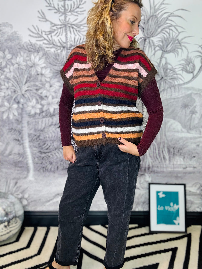 Rowen Sleeveless Cardigan in Autumn Stripe