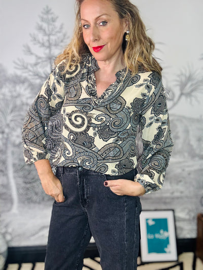 Luna Blouse in Grey Paisley