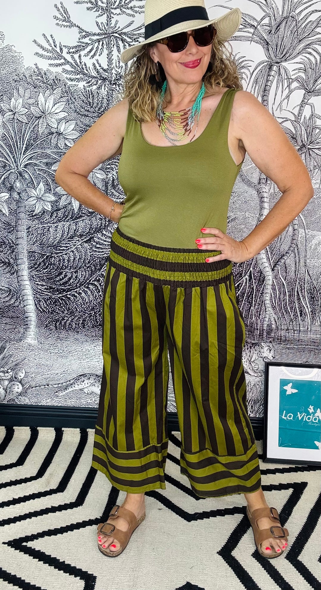 Suzie Striped Smocked Waist Wide Leg Trouser
