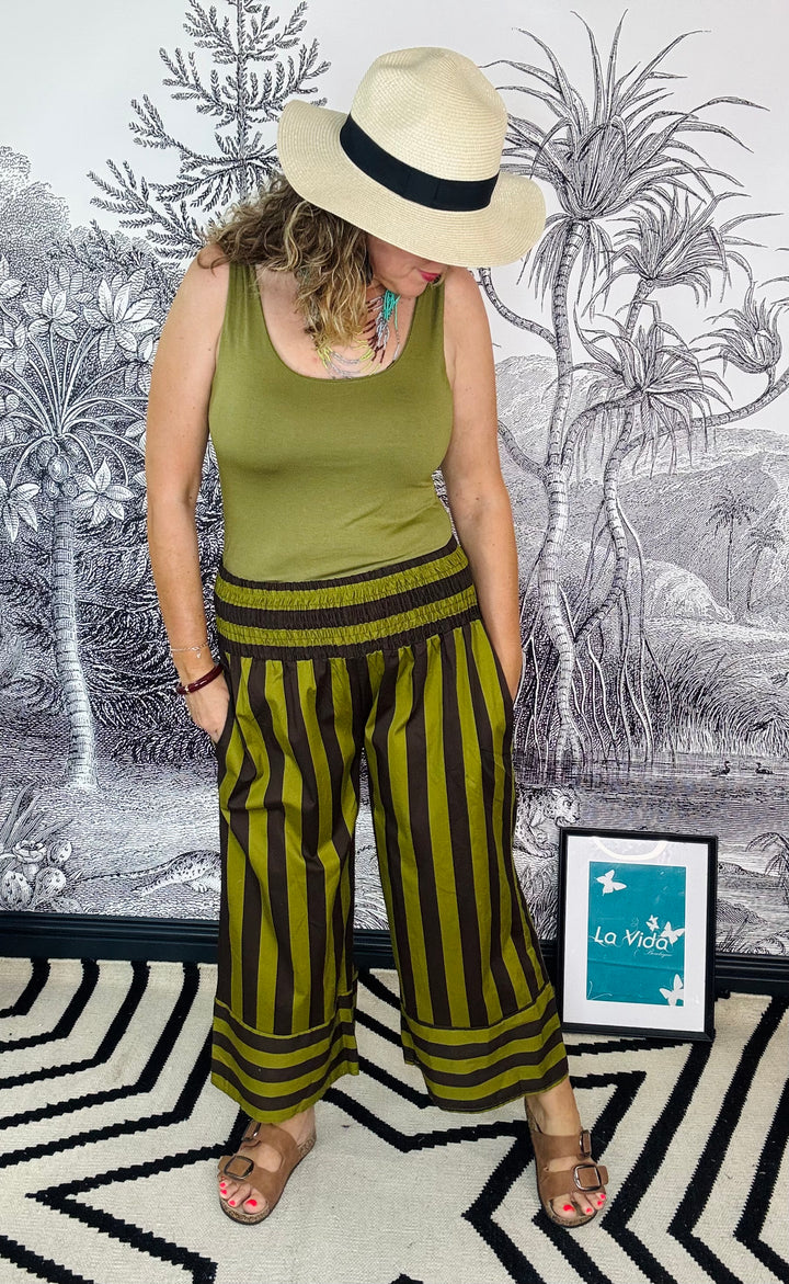 Suzie Striped Smocked Waist Wide Leg Trouser