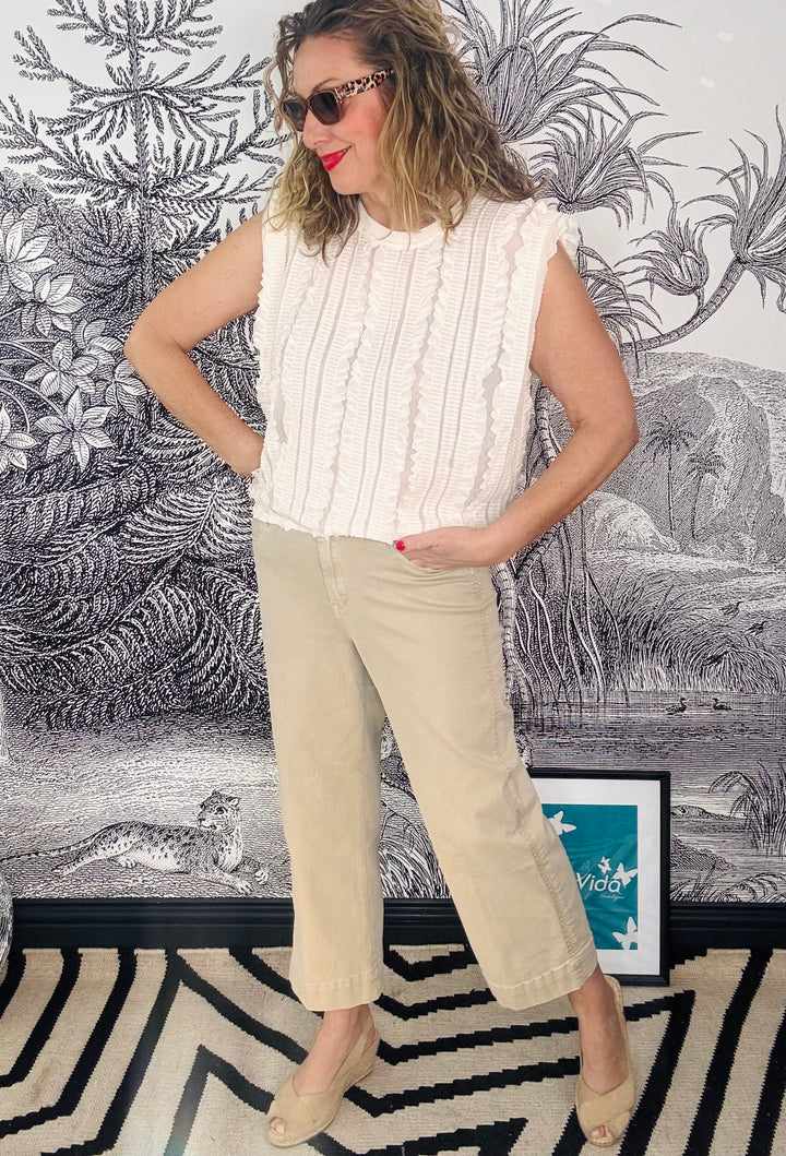 Conny Fancy Stitching Jean in Pebble Cream