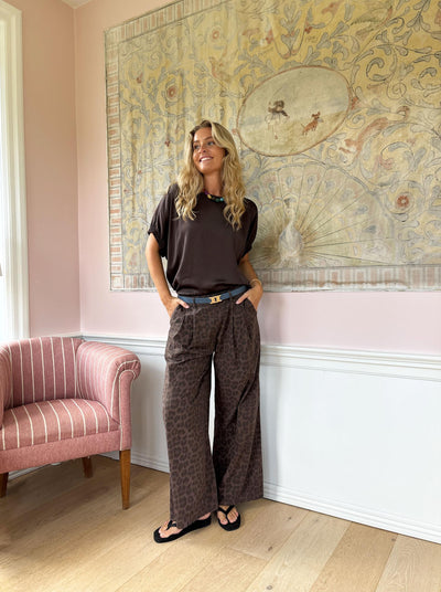 Abbie Wide Leg Trousers in Mocca Leo