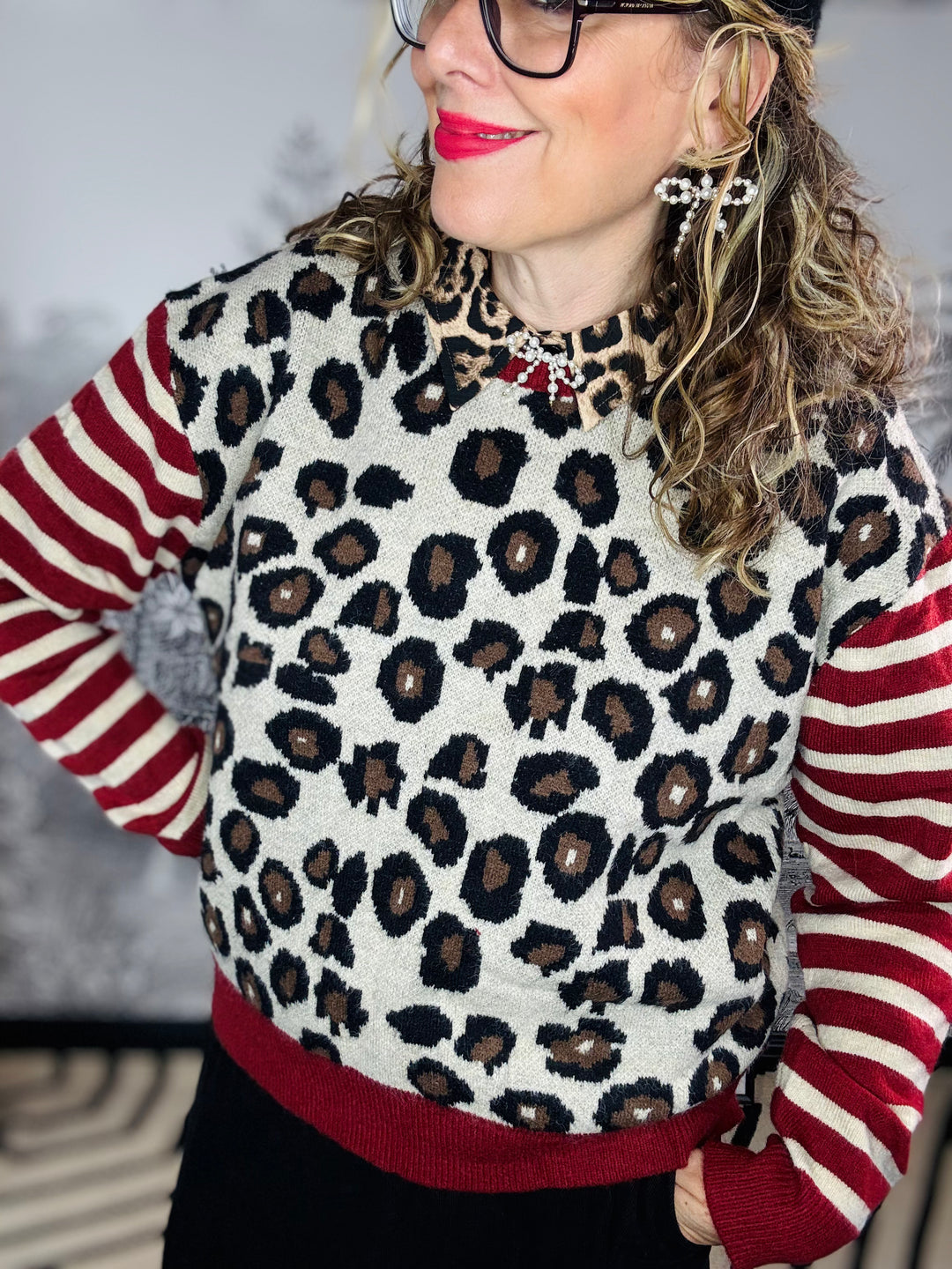 Lisa Leopard Stripe Sleeve Jumper