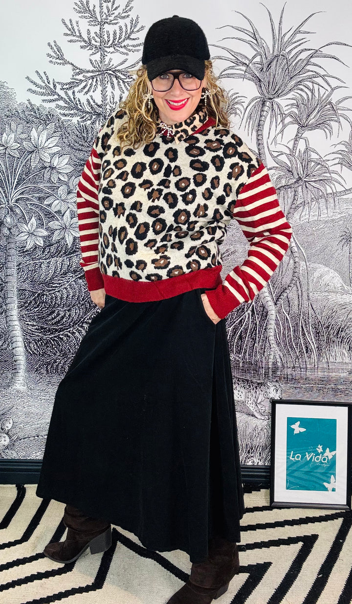 Lisa Leopard Stripe Sleeve Jumper