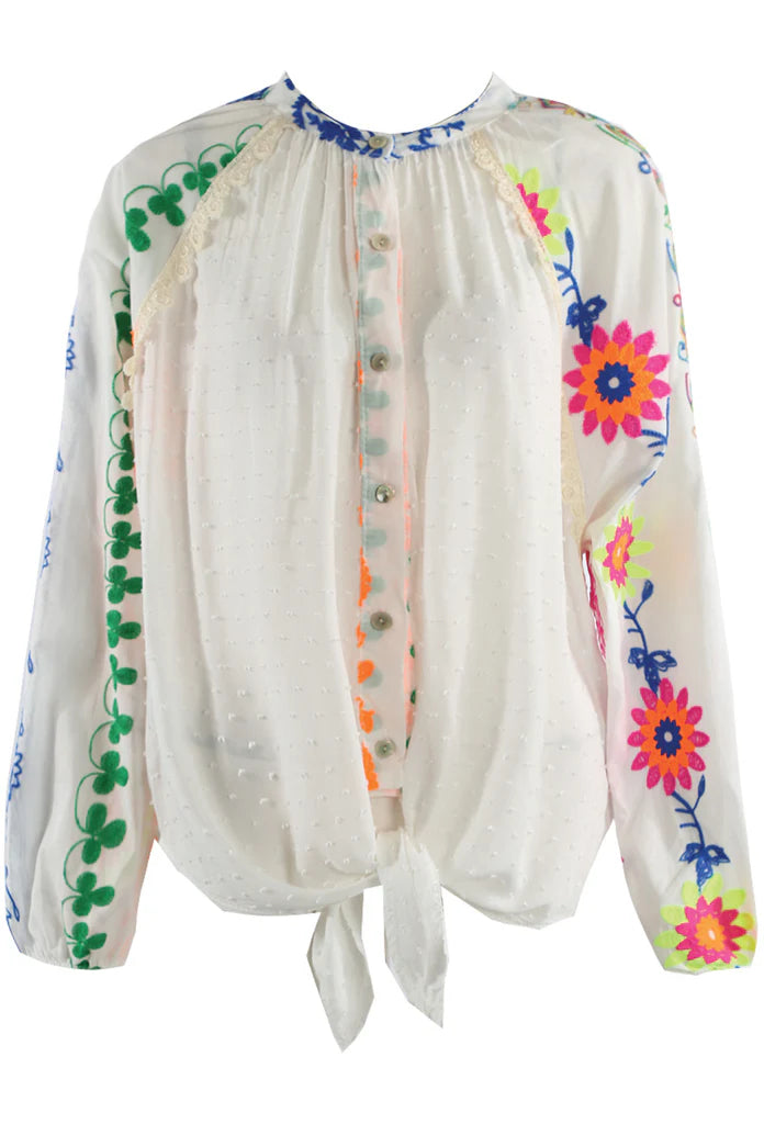 Elina Eclectic Embroidery Tie Front Blouse
