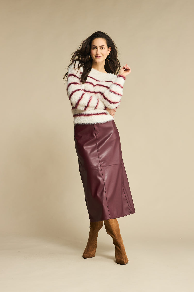 A Line Faux Leather Midi Skirt
