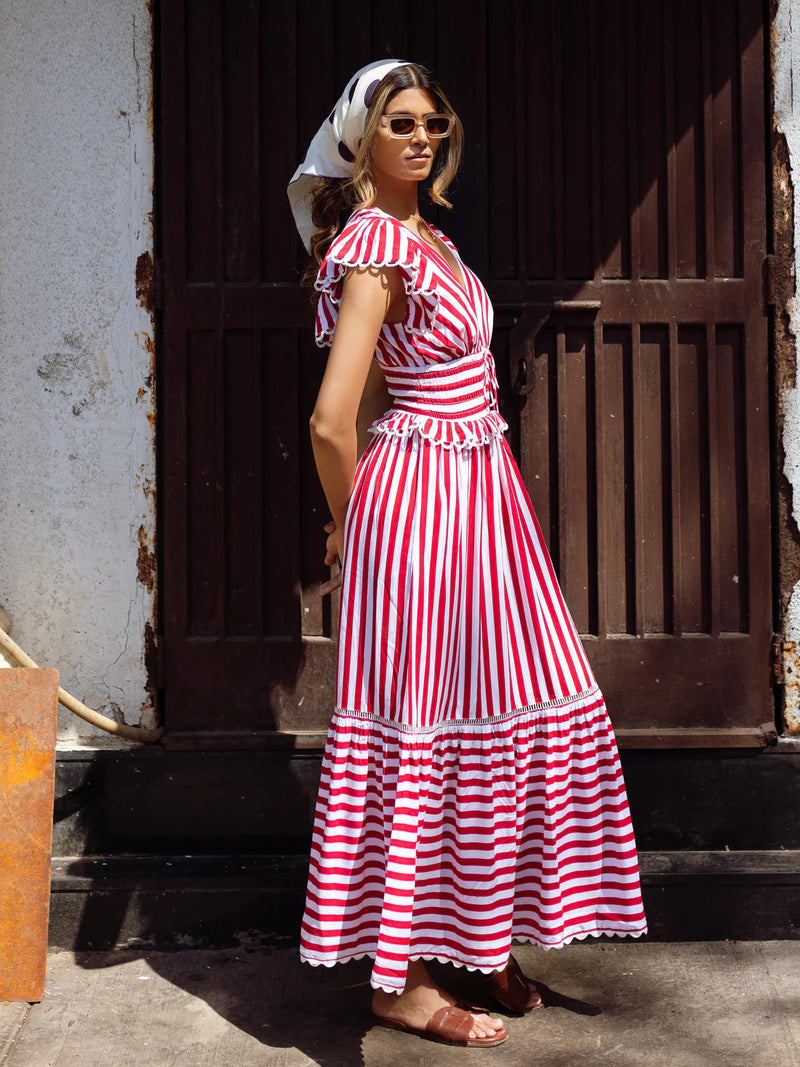 Misha Red Stripe Ecovero Fabric Maxi Dress