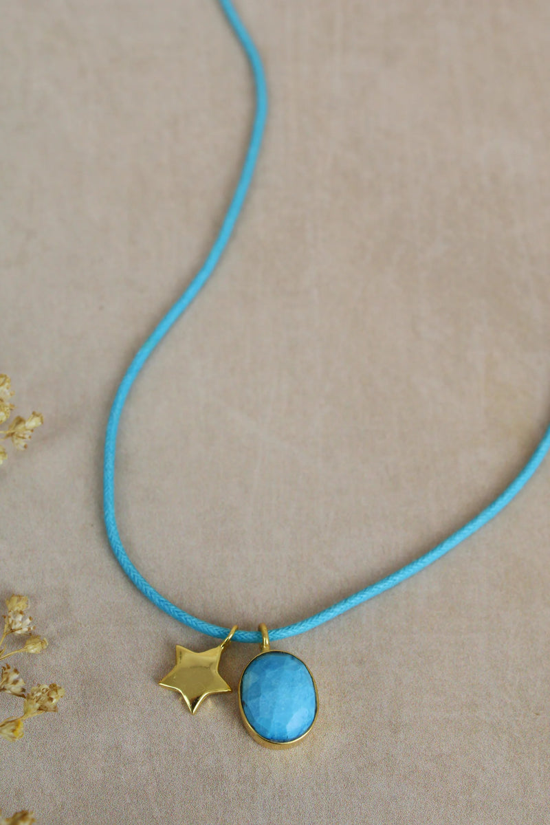 Mallorca Charm and Stone Cord Turquoise Necklace