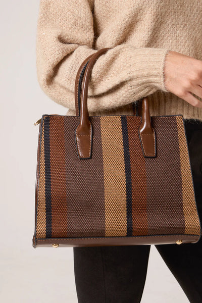Tonal Canvas Stripe Handbag with Purse