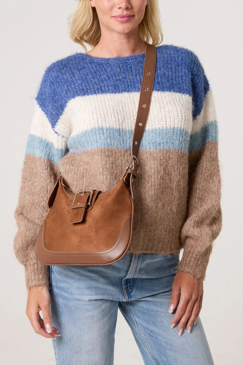Cross Body Saddle Buckle Faux Suede Bag