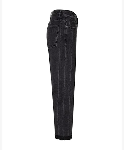 Caitlin Side Patch Barrel Jeans in Black