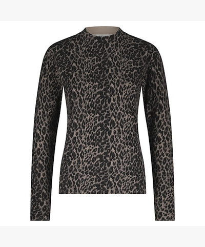 Sweet Animal Print Knitted High Neck Top