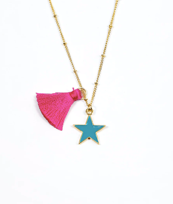 Tassel & Star Necklace in Pink/Turquoise