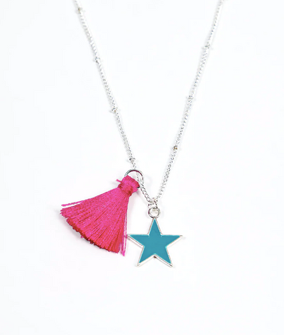 Tassel & Star Necklace in Pink/Turquoise