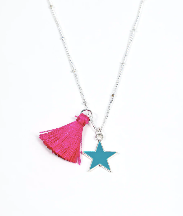 Tassel & Star Necklace in Pink/Turquoise