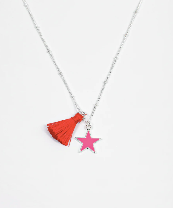 Tassel & Star Necklace in Red/Pink