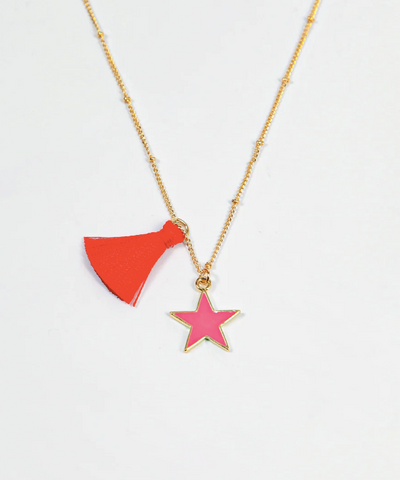 Tassel & Star Necklace in Red/Pink