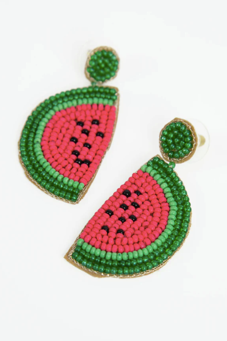 Beaded Watermelon Drop Earrings