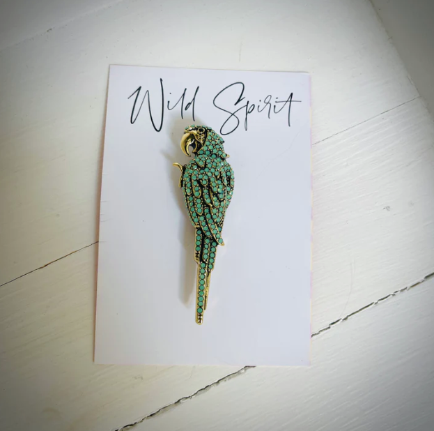 Parrot Brooch in Mint Green Sparkle