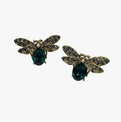 Large Emerald Bee Stud Earrings