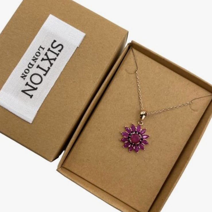Ruby Flower Drop Necklace