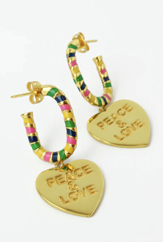 Peace & Love Rainbow Enamel Earrings