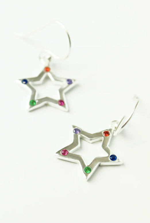 Multicoloured Cubic Zirconia Silver Star Earrings