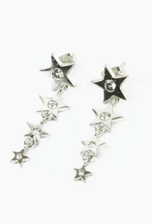 Cubic Zirconia Silver Drop Star Earrings