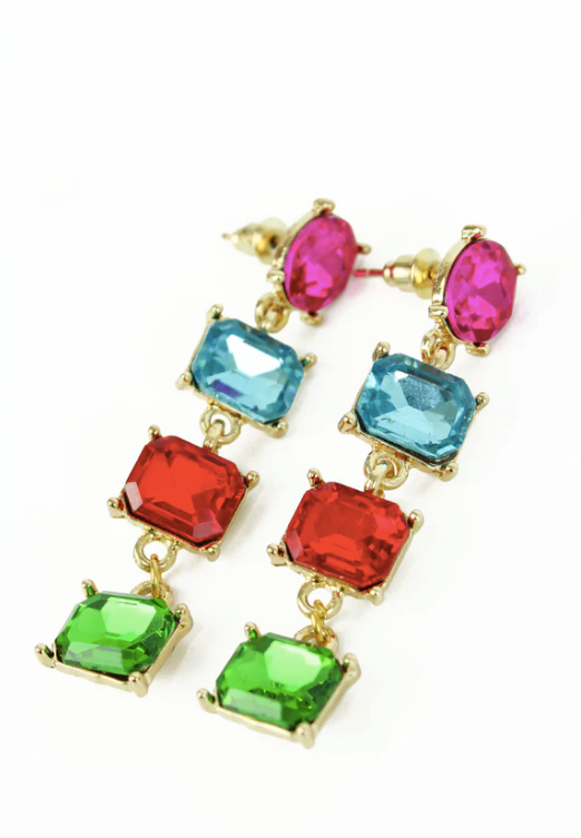 Multi Coloured Crystal Drop Earrings