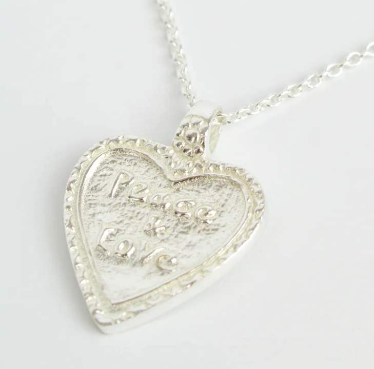 Peace & Love Charm Necklace in Silver Tone