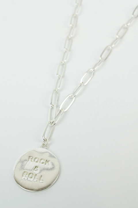 Rock & Roll Coin Necklace in Silver Tone