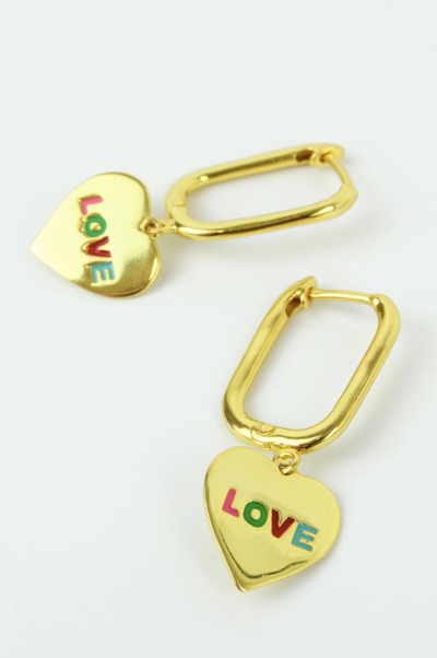 Rainbow Enamel Love Heart Hoop Earrings