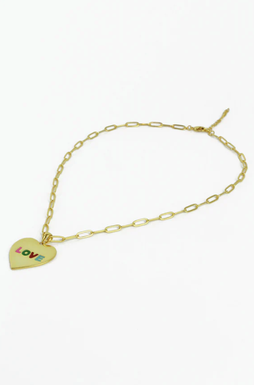 Rainbow Enamel Love Heart Necklace