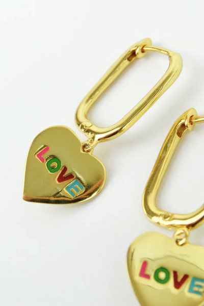 Rainbow Enamel Love Heart Hoop Earrings