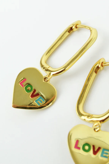 Rainbow Enamel Love Heart Hoop Earrings