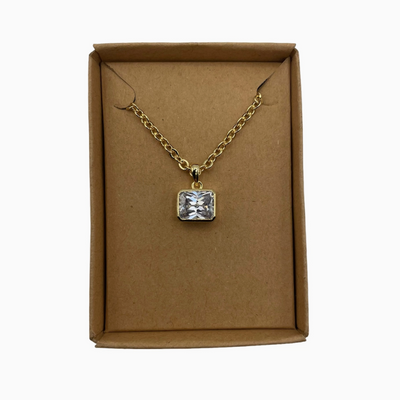 Clear Cube Pendant Necklace