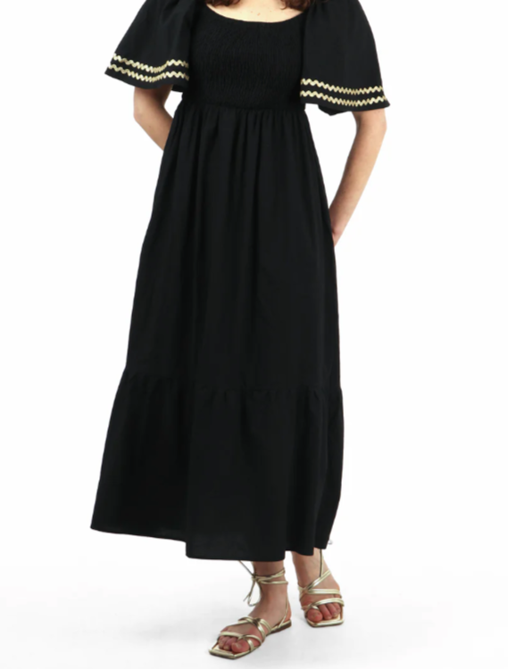 Sasha Shirred Body Bell Sleeve Maxi Dress