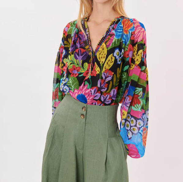 Ruth Floral Blouse with Embellishment in Black