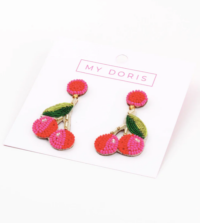 Mini Beaded Cherry Drop Earrings
