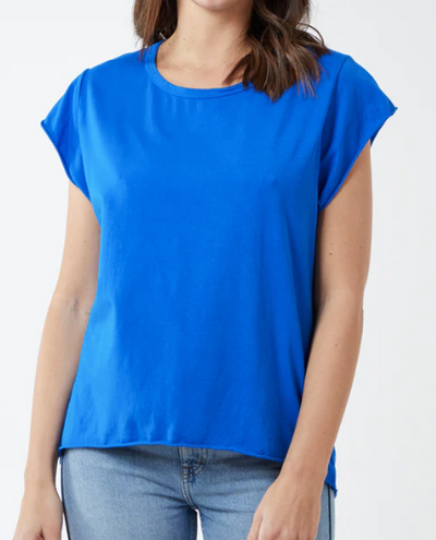 Kathy Cap Sleeve Raw Edge T-Shirt