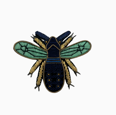 Bold Stripe Make-Up Bag with Insect Brooch